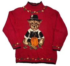 Vintage 1993 Eagles Eye Thanksgiving Pilgrim Bear Fall Autumn Pumpkin Sweater M