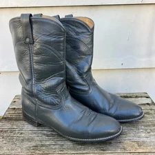 Vintage 80s 90s Mens Cowboy Western Gray Leather Roper Pull On Boots 8 1/2 D