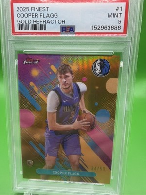 Cooper Flagg Rookie Card 2025 Finest Gold Refractor (34/50) #1 PSA 9