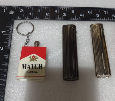 2 Vintage Cigarette Lighters not working & 1 Match Flint Fire Starter  Keychain
