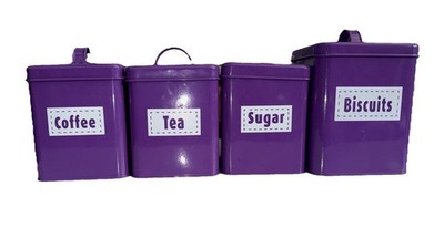 Küche Kanister Set Metall x 4 Kaffee Tee Zucker Kekse Vorratsgläser - Lila