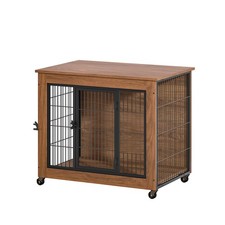 32.5" Mobile Dog Crate Furniture Kennel Side Table Indoor Pet Cage 2 Steel Doors