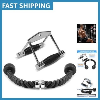 Solid Steel Cable Attachments: Row Handles & Tricep Rope for 880 LB Home Gym Use
