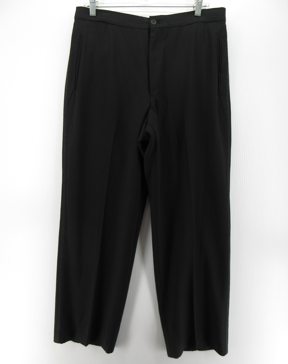 Armani Collezioni Pants Men 35 Black Tuxedo Stripe Wool Trousers Armani Collezioni Pants Men 35 Black Tuxedo Stripe Wool Trousers