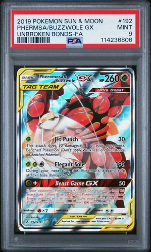 2019 POKEMON UNBROKEN BONDS PHEROMOSA & BUZZWOLE GX #192 PSA 9 MINT #114236806