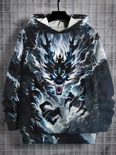 3D Storm Dragon Hoodie Mythic Thunder Beast Graphic Pullover Sweatshirt Unisex