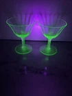 TWO EUC Green Uranium Glass Wine Champagne or Low Sherbet Glasses 4.5” Vintage