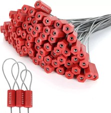 100 PCS Steel Security Cable Seals Numbered Tamper Proof Security Tags, Red Pull