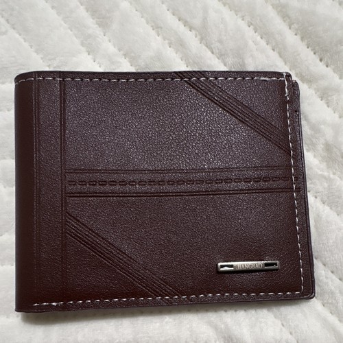 JIANGBAO Men’s Brown Faux Leather Bifold Wallet, Credit Card & ID Window