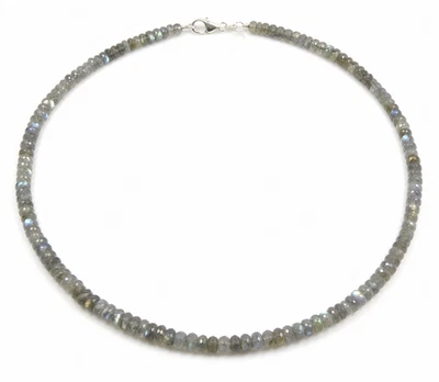 Edelstein Halskette aus Labradorit facettierte Radform 925 Silber Verschluss - Bild 1 von 3