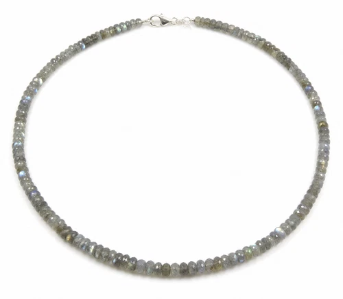 Gemstone Necklace Labradorite Faceted Wheel Shape 925 Silver Clasp