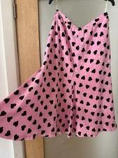 Vintage Nina Ricci Skirt 100% Silk Pink And Black Hearts U.K. Size 8-10