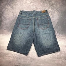Y2K Baggy Denim Shorts Blue Red Contrast Stitching Wide Relaxed Fit Jorts Skater