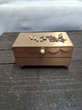 Vintage A Gold Tone Product Faux Pearls Hinged 2 Level Jewelry Box Made In USA