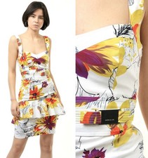 KAREN MILLEN  Floral Peplum Dress , Sweetheart Neckline , Ruffle Hem Size UK 12