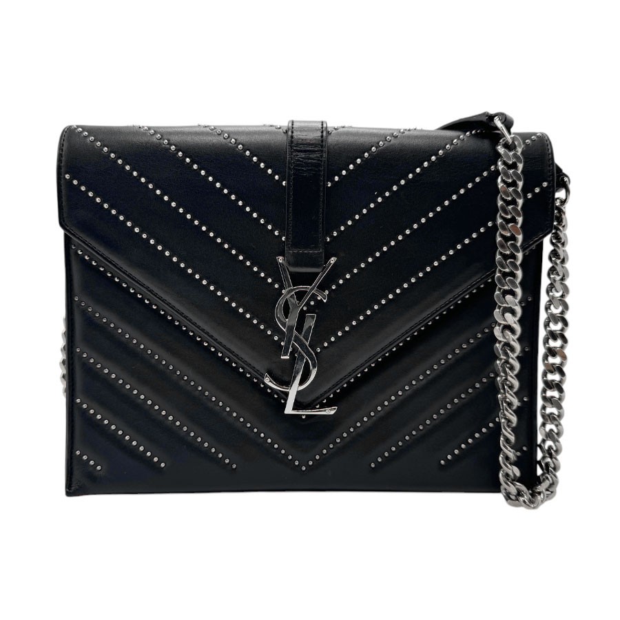 AUTENTICA BORSA A TRACOLLA SAINT LAURENT PELLE NERO ARGENTO DONNA 347548 F S