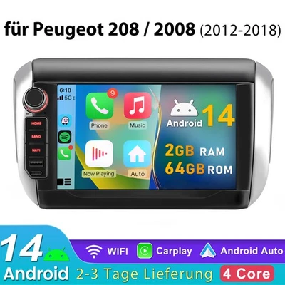 Radio de coche Android Carplay para Peugeot 208/2008 2012-2018 GPS Nav BT WiFi RDS SWC