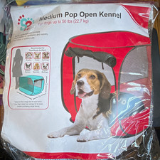 SportPet Pop Open Kennel 32 in Fabric Medium Dog Crate Red/Black Beagle