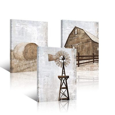 HOMEOART Farmhouse Wall Art Rustic Barn Windmill Cornfield Pictures Countryside