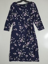 Lauren Ralph Lauren Navy Blue Floral Dress Size 8 Knee Length 3/4 Sleeve