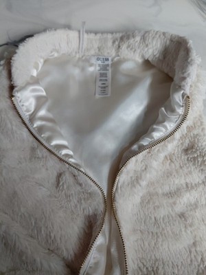 Guess Kids Little Girls White Furry & Silk Vest SZ 6X & Gold Zipper A 24