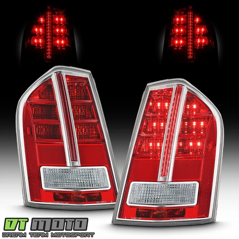 For 2011-2014 Chrysler 300 w/ Chrome Accent LED Tail Lights Brake Lamps Pair Set - Image 2 of 4