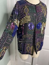 Vtg Sequin Jacket Silk Beaded Party Evening Festival Exclusive Jainson Sz Medium