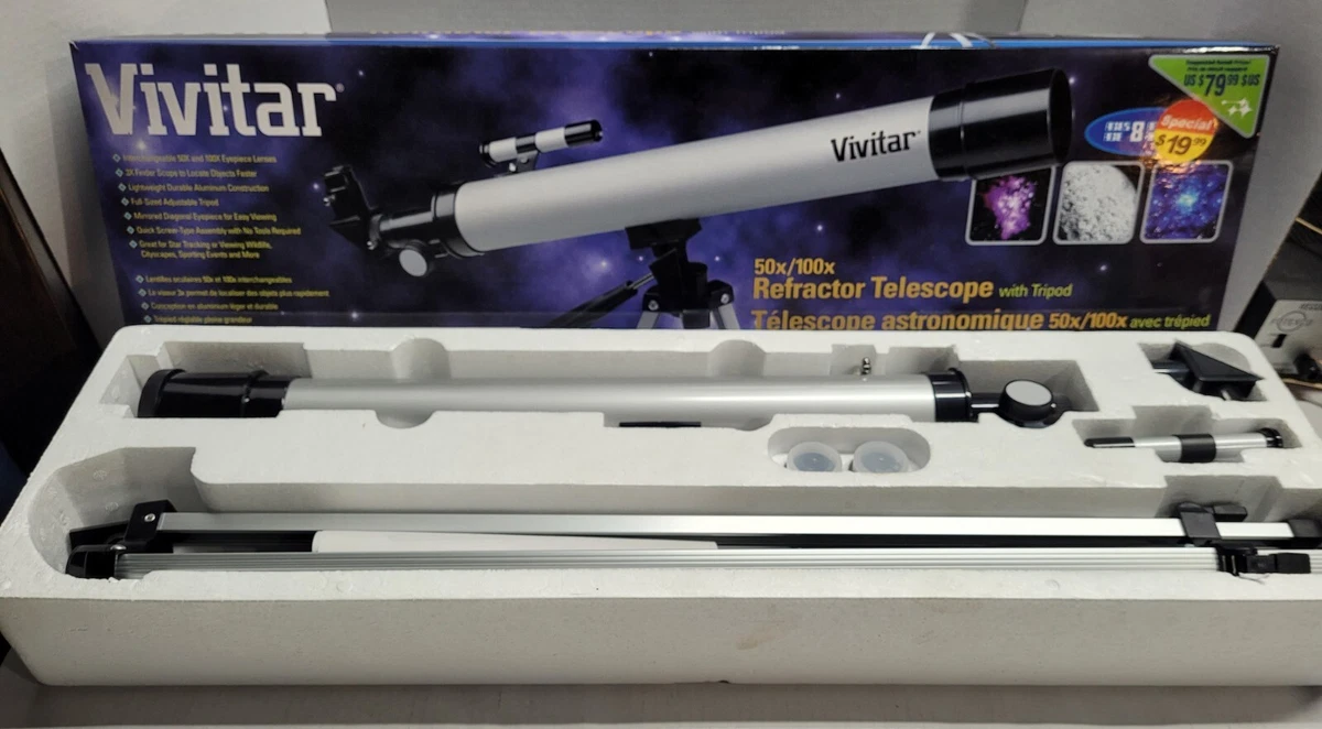 Vivitar 50x 100xRefractor Telescope With Tripod Lens Cap 50x 100x