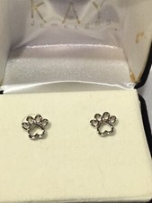 Adorable Dog Footprint Earrings Heart Paws Silver Color Studs
