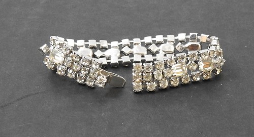 Pulsera de novia Kramer NY vintage placa de plata cristal estrás c1943-80 7" G4 - Imagen 7 de 10