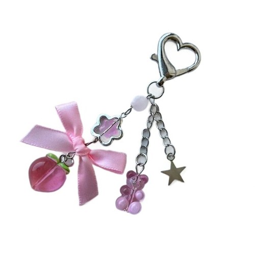 Stylish Peach Bear Star Bowknot Charm Colorful Beaded Mobile Chain Accessory - Photo 6/8