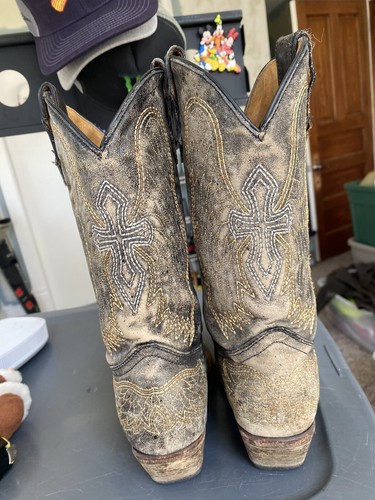 Corral Wings 1029 Western Distressed Black Leather Snip Toe Boots Teen Sz 5 T - Picture 7 of 11
