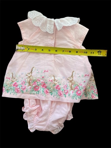 Janie and Jack NWT Pink Bunny Floral Lined Cotton Dress & Bloomer-6-12Mos - Picture 6 of 7