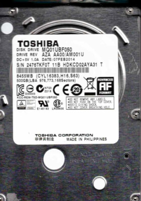 MQ01UBF050,  AZA AA00/AM001U  HDKCD02ATA31 T TOSHIBA 500GB USB 3.0  11B FEB 2014