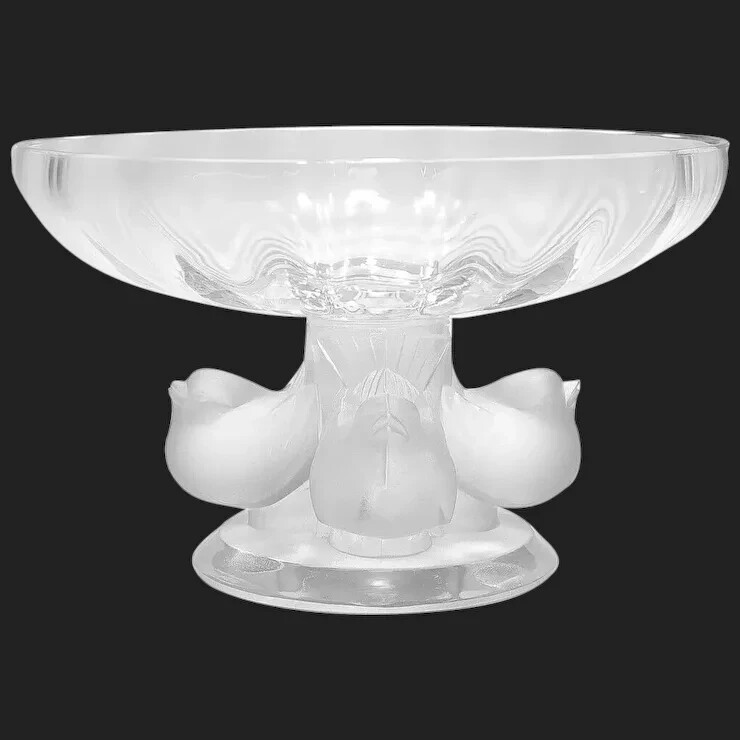 LALIQUE Crystal 'Nogent' Sparrow Birds Pedestal Compote/Candy Dish