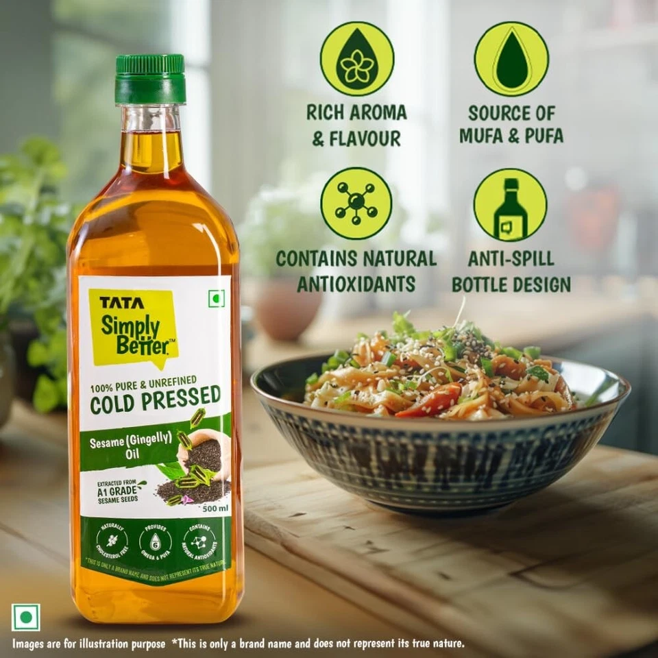 Tata Simply Better Pure and Unrefined Cold Pressed Sesame (Gingelly) Oil , 500ml - Image 3 of 4