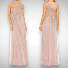 Mac Duggal One Shoulder Embellished Trapeze A-Line Gown Dress Size 10 Pink 9224