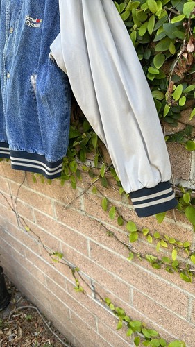 Vintage 90s Mens XXL Swingster National Gypsum Denim Blu Jean Bomber Snap Jacket - Picture 5 of 13