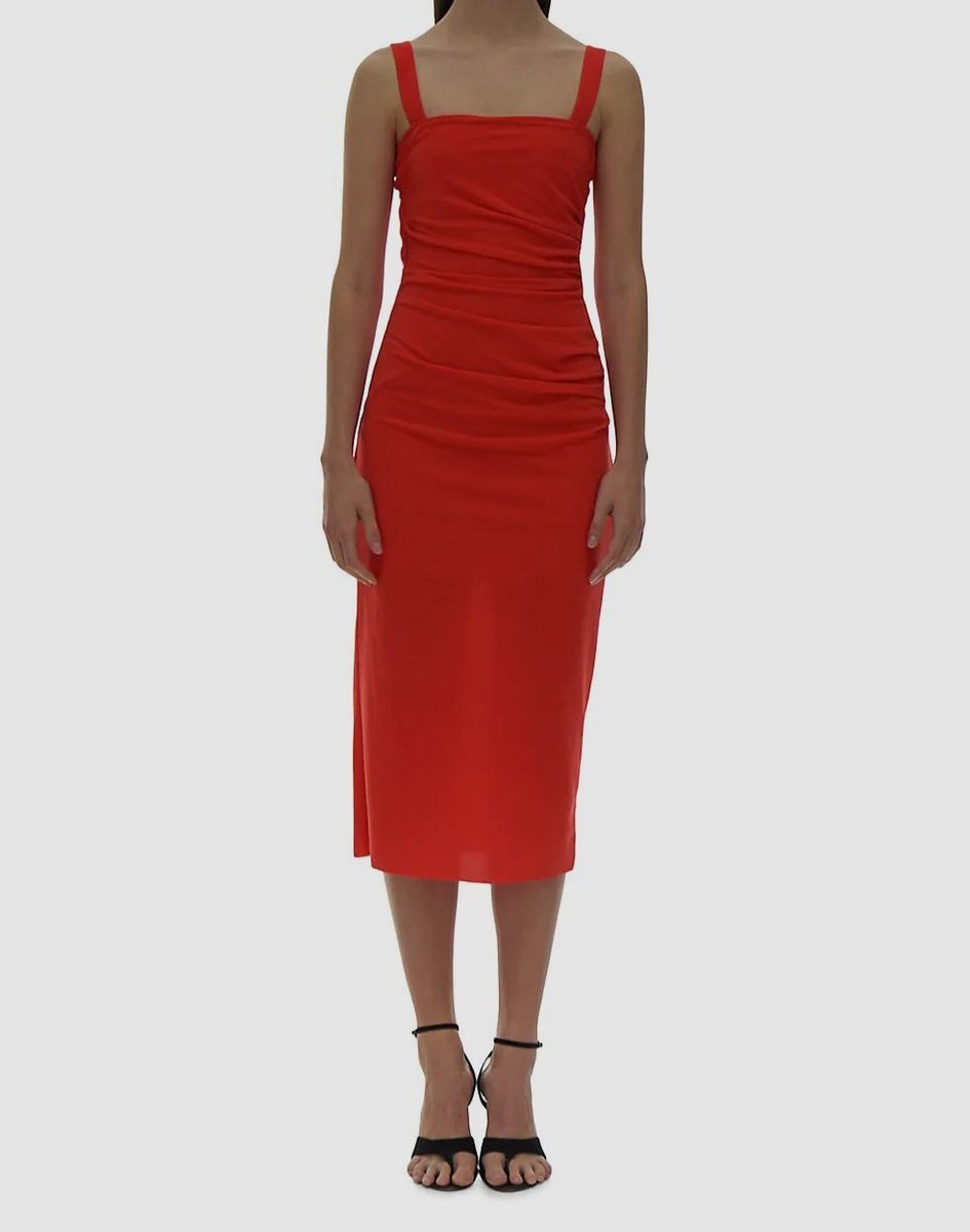$345 Helmut Lang Women Red Ruched Crepe Dress Size XL | eBay UK