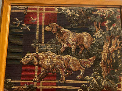 Rare Find Lemcke Woods Oak Keepsake Box Tapestry Irish Setter Top  VTG Tenn Made