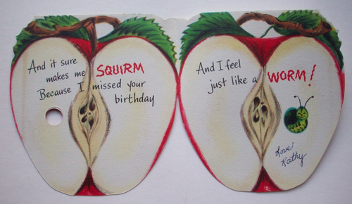 Worm in apple Hallmark vintage Birthday greeting card *TT4 - Picture 2 of 3