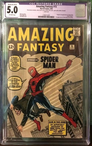 Amazing Fantasy # 15, Marvel 8/1962, CGC 5.0 restored, 1st app. of Spider-Man