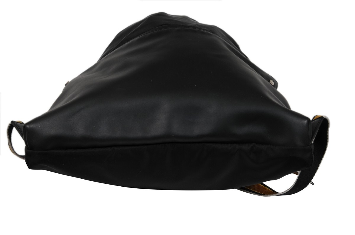 Fendi Nylon Vitello Backpack Black Leather Drawstring Logo 
