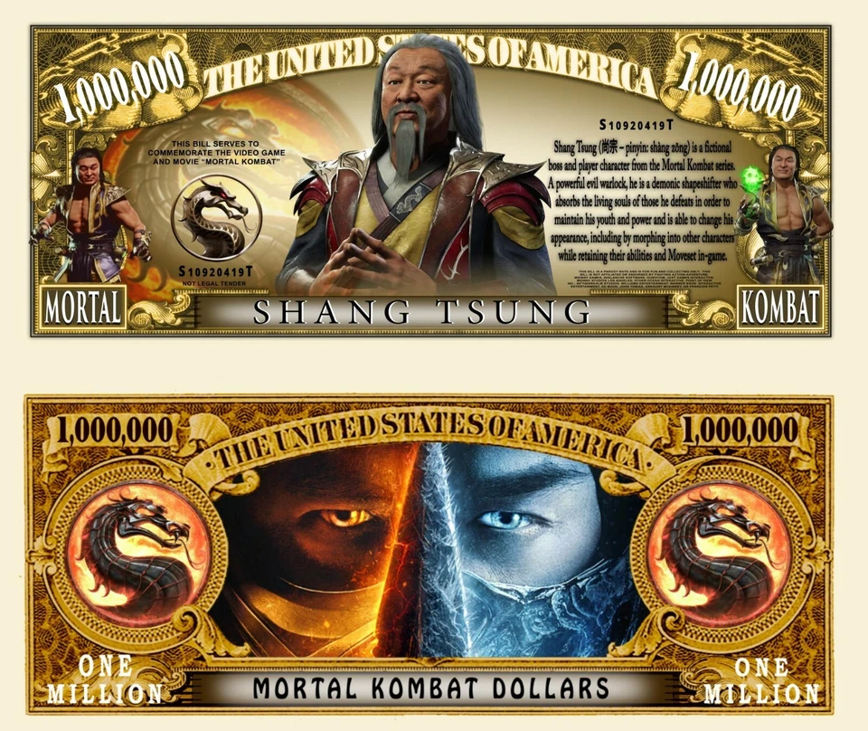 MORTAL KOMBAT / SHANG TSUNG! BILLET MILLION DOLLAR US ! MK Jeu Video Film Fandom