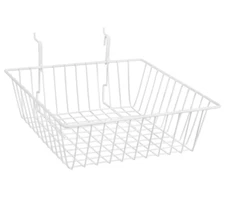 Lot 6 NEW ULINE 12 x 12 x 4 Slatwall/Gridwall Shelf Wire Baskets WHITE S-18618W