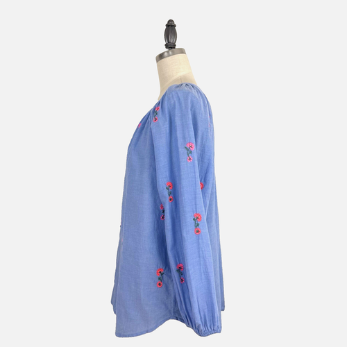 Velvet by Graham Spencer Top L Martha Neon Floral Embroidered Blouse Boho Summer - Picture 6 of 11