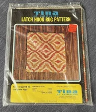Vintage Tina of California Latch Hook Pattern PINEAPPLES 15"x15" Printed Canvas