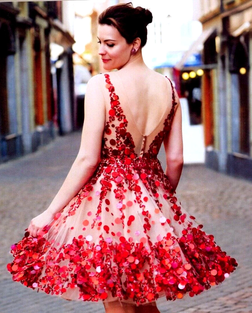 Valentino — Valentino Paillette Embellished Tulle Red Cocktail Dress IT 40 42 44 / US 4 6 8