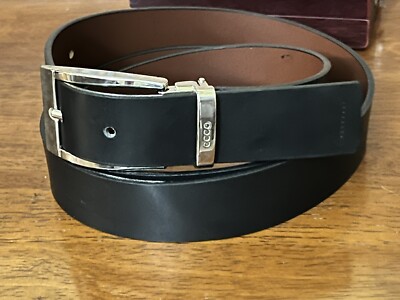 ECCO Men's Size 44 Reversible Black/Brown Leather Belt Italy