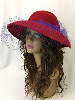 Vintage Red Wool Church Hat w/ Feathers pinup retro Kentucky Derby 1970s Feather Original 1970s Vintage Hats for Women for sale | eBay main image 4